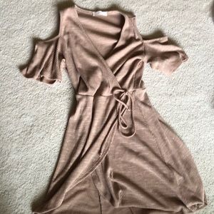 Tan Cold Cut Shoulder Mini Dress